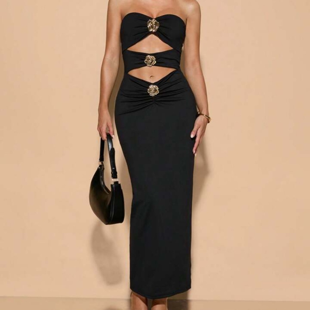 SHEIN Black Strapless Cutout Dress